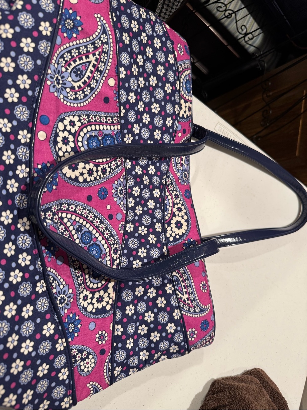 Vera Bradley Navy and Pink Tote Bag - Floral Paisley Design